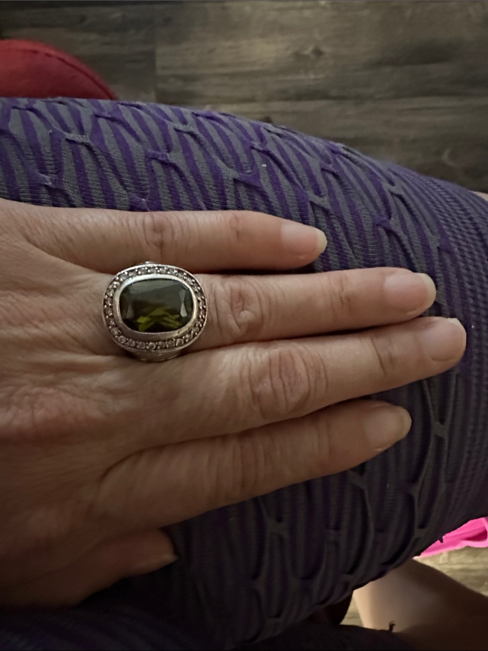 Elegant Silver Ring with Olive Green Gemstone sterling silver 925